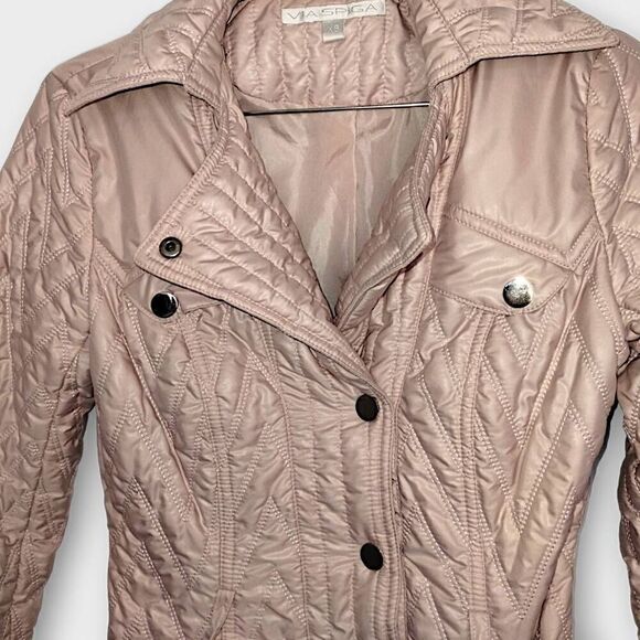 Via Spiga Womens Puffer Sz XS Pink Jacket Hood Belted classiccore Whimsicore Y2K - Picture 4 of 10